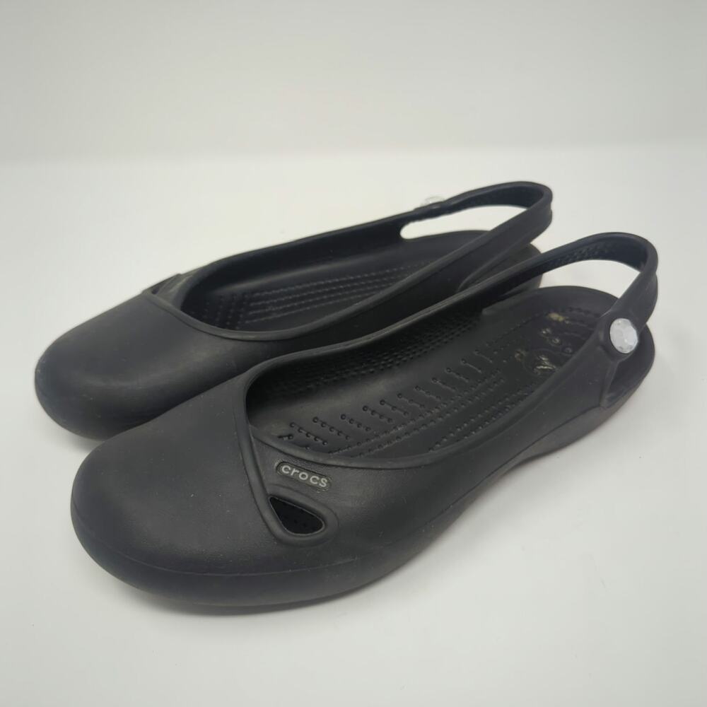 Crocs Womens Black Ballerina Flats Slingback Loafers Rhinestone Size 8